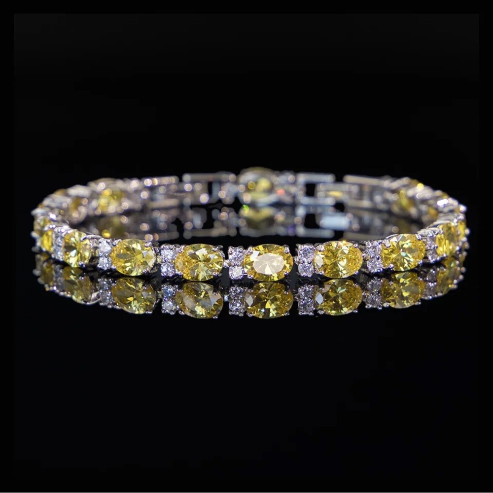 925 Sterling Silver Citrine Yellow Tennis Bracelet - Picture 3 of 9